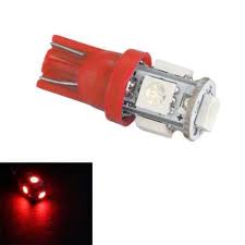 Par Lampada  T10 5 Leds Vermelha 12v